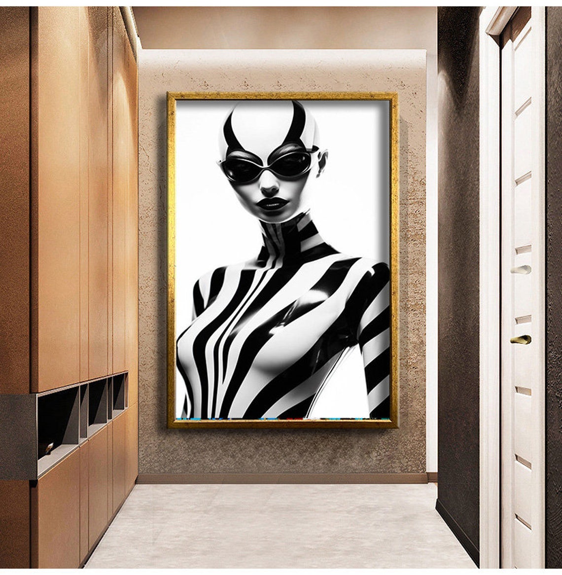 Zebra Stripe Body Paint Woman Sunglasses Black And White Art Print