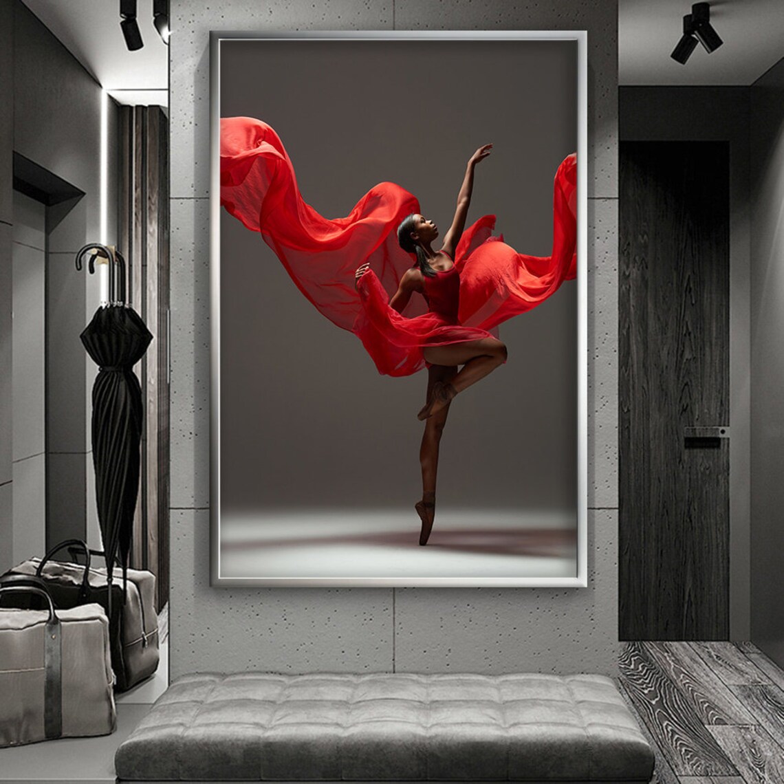 African Women Ballerina Wall Decor Ballerina In Red Dress Print Modern Wall Art Ready To Hang Painting - Image 3