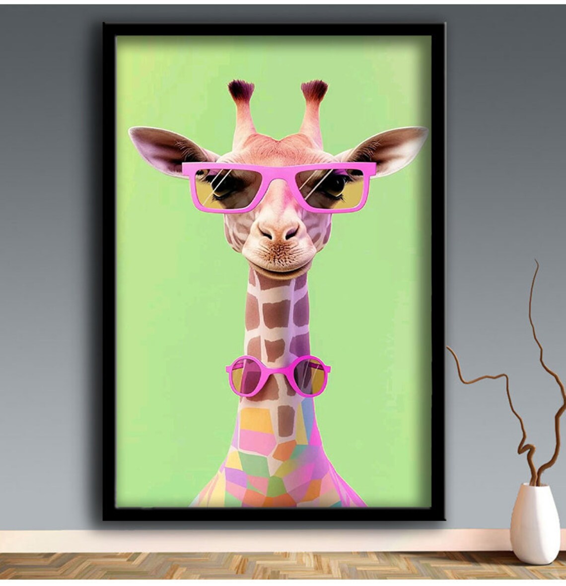 Giraffe Wearing Pink Sunglasses Pastel Colorful Geometric Fun Animal Poster - Image 4