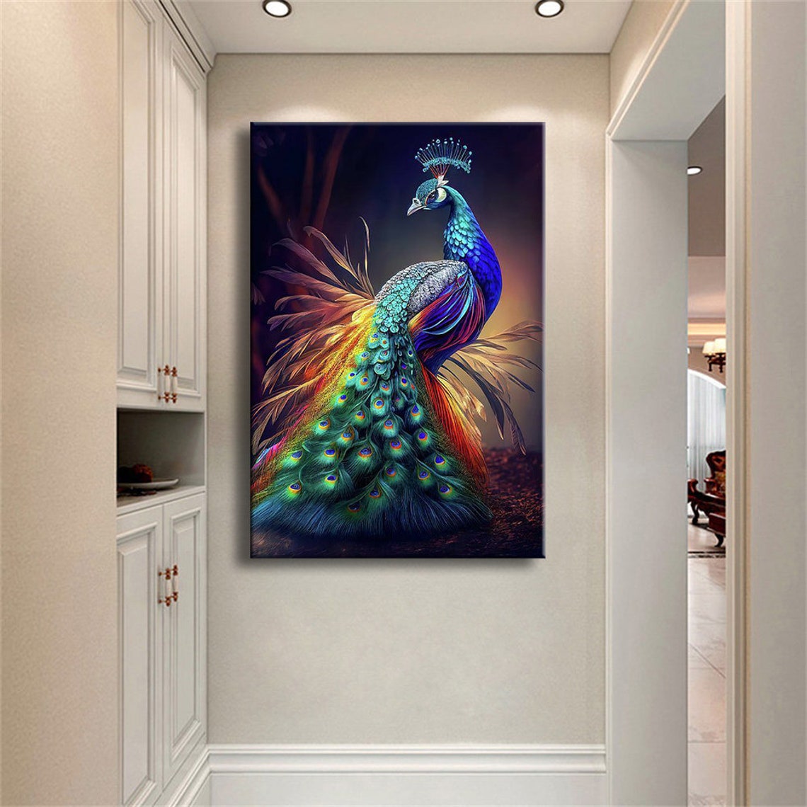 Rainbow Peacock Full Plumage Standing Colorful Bird Art Poster - Image 2