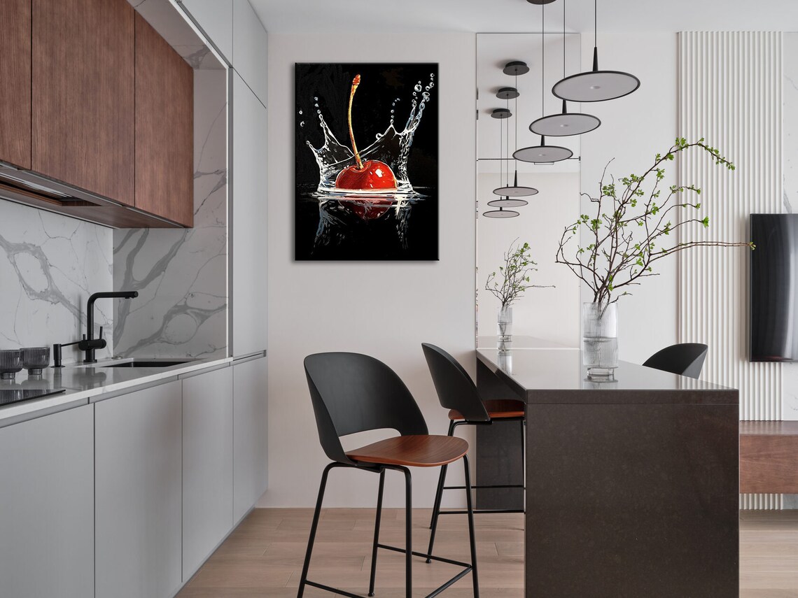 Cherry Falling Into Water New Home Gift Kitchen Decor Painting Kitchen Wall Decor Wall Art Print Ready To Hang Wall Print - Image 2