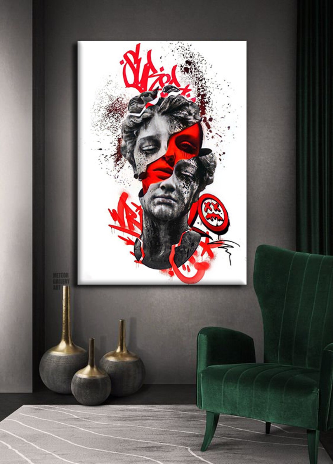 Greek Statue Red Graffiti Ribbon Street Art Modern Sculpture Print - Image 2