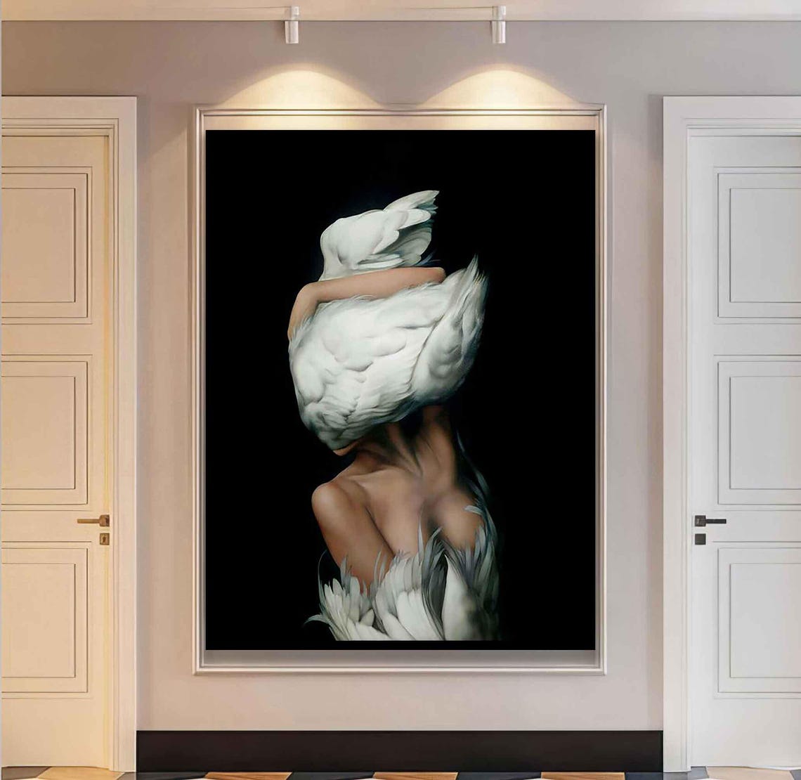 Woman With White Swan Painting Surreal Feathers Dream Art Wall Poster - Image 2