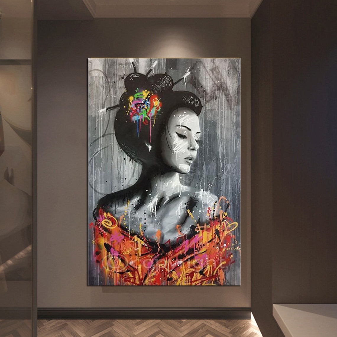 Asian Woman Graffiti Kimono Street Art Modern Portrait Wall Print - Image 3