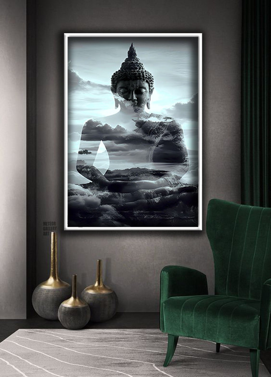 Modern Design Buddha Statue Buddha Statue Wall Decor Surrealist Design Buddha Framed Painting Ready To Hang Free Buddha Statue - Image 3