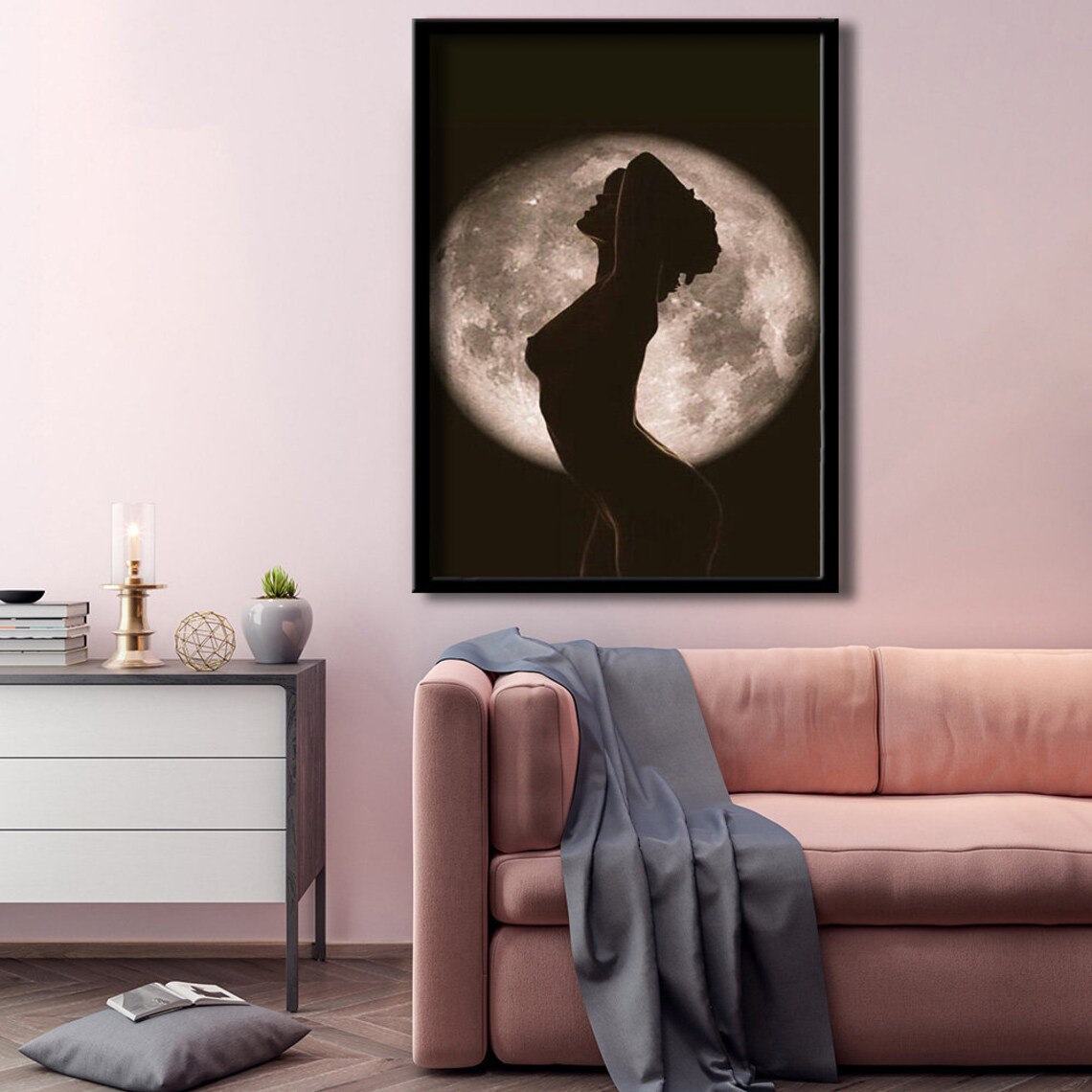 Nude Woman Silhouette Full Moon Night Dance Elegant Art Poster - Image 3
