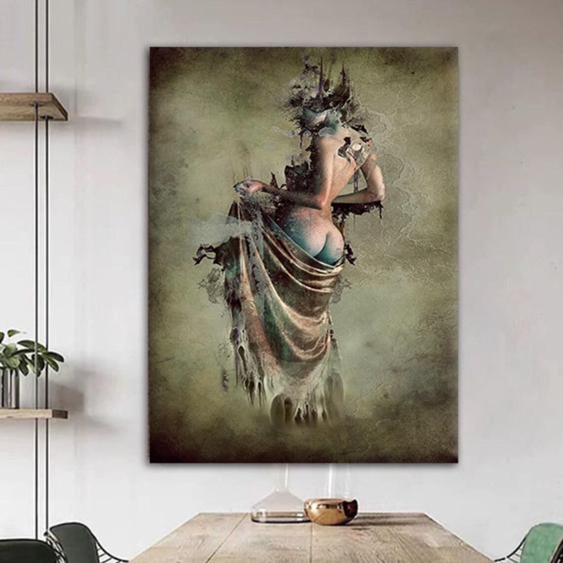 Vintage Nude Woman Back Draped Fabric Aged Parchment Classical Art Poster - Image 3