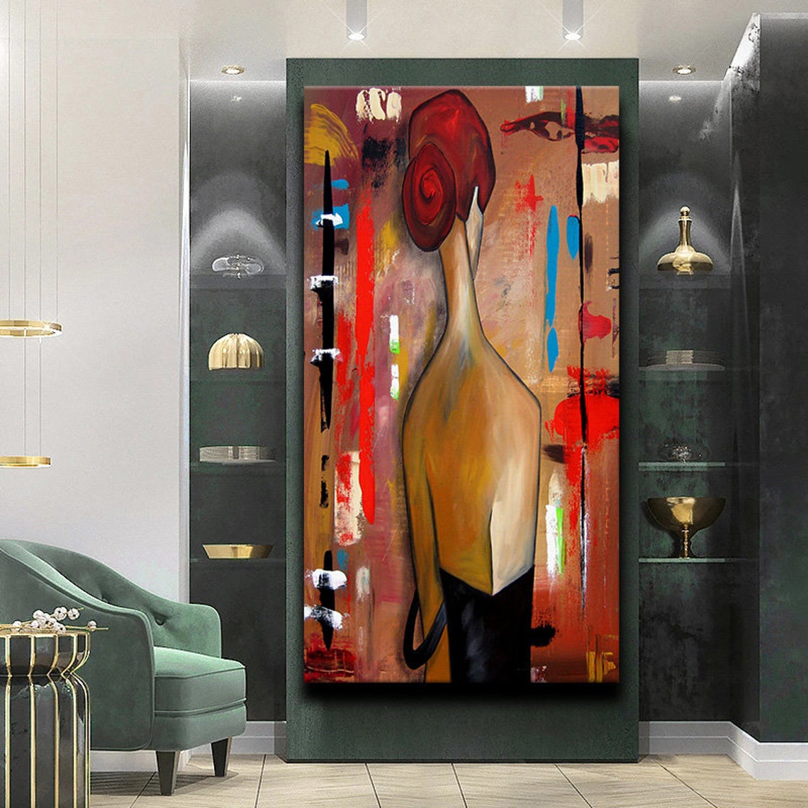 Abstract Red Hair Woman Back View Bold Brushstroke Art Wall Poster - Image 3