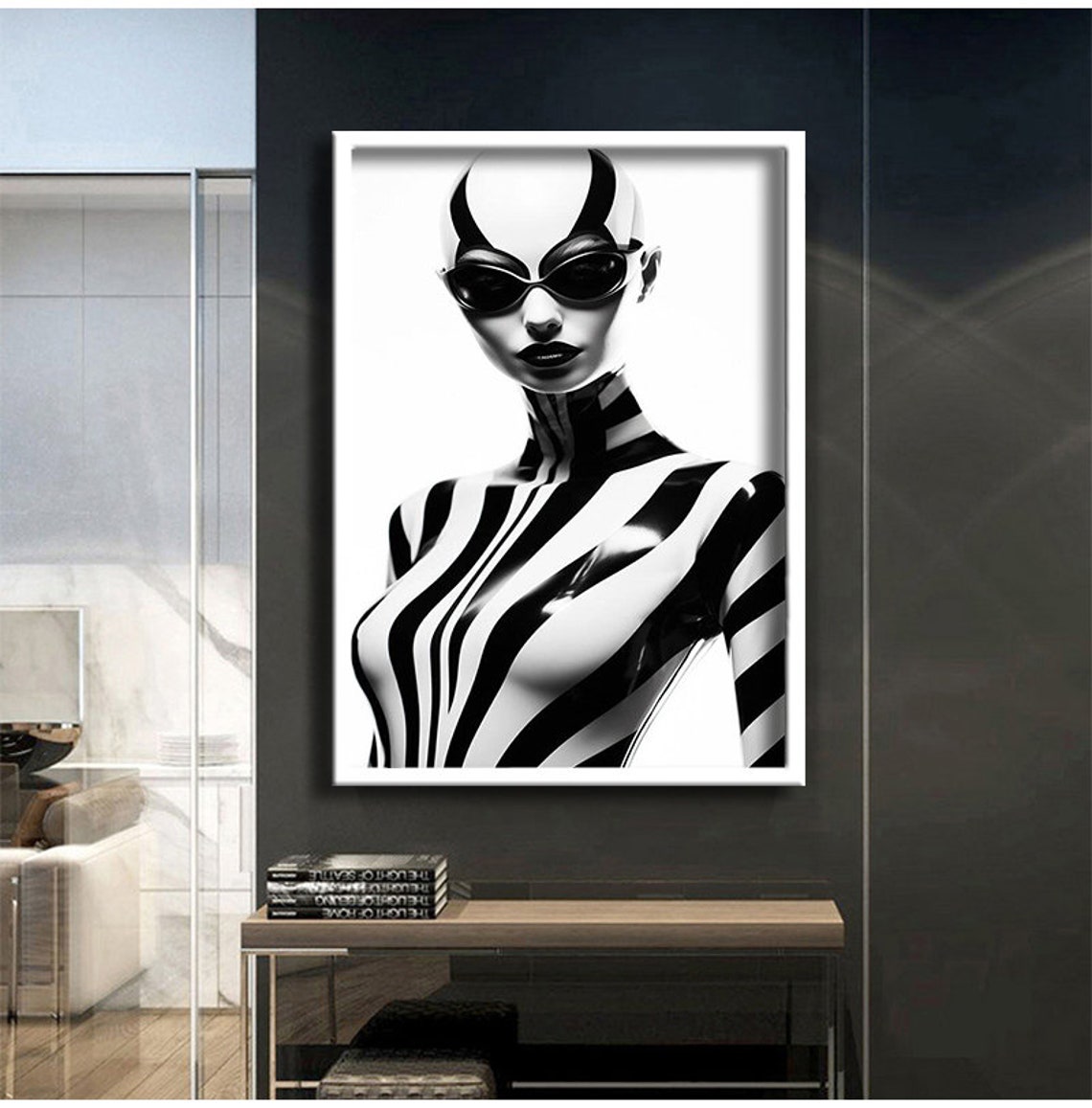 Zebra Stripe Body Paint Woman Sunglasses Black And White Art Print - Image 3