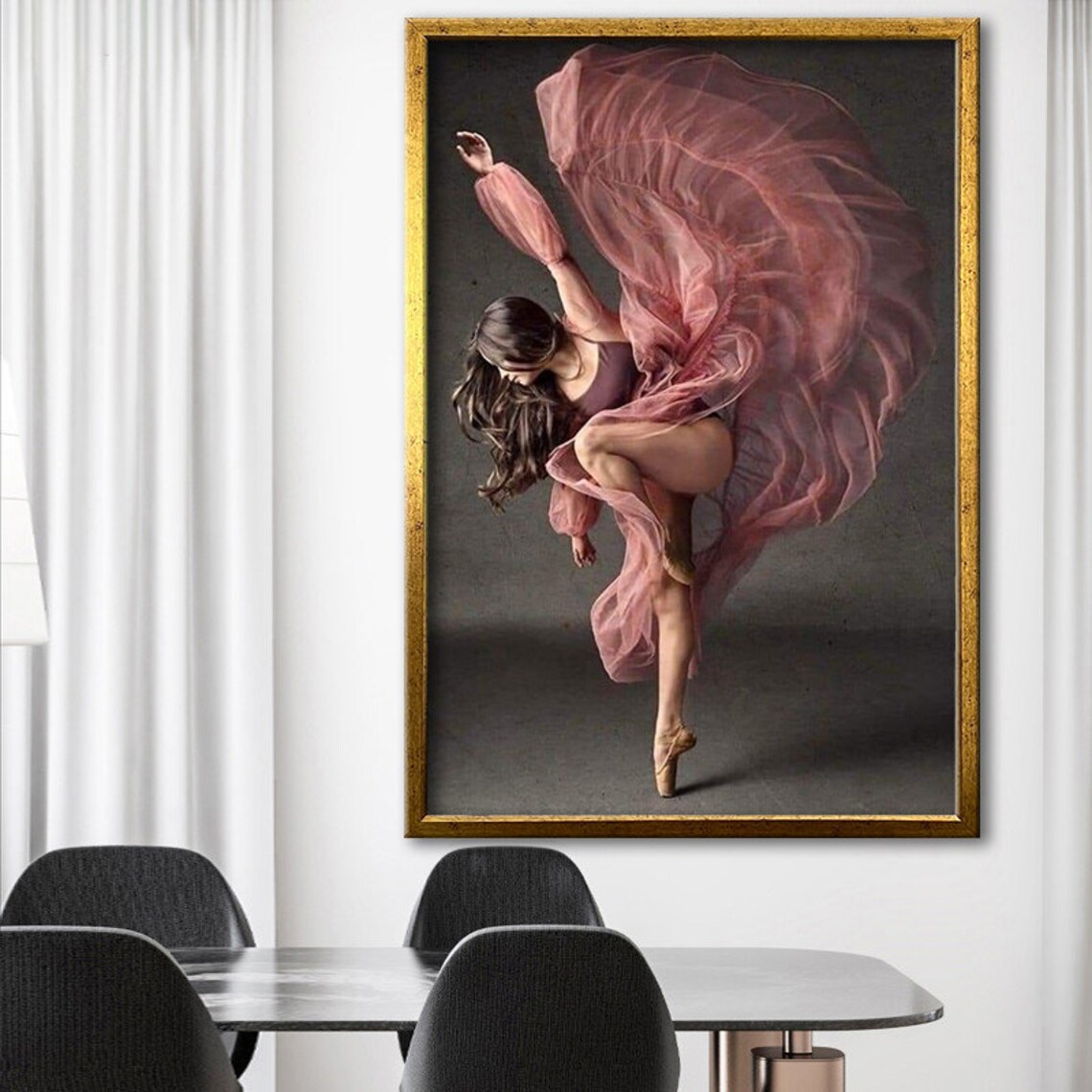 Ballerina Pink Flowing Dress Photography Leaping Dance Art Wall Poster - Image 4