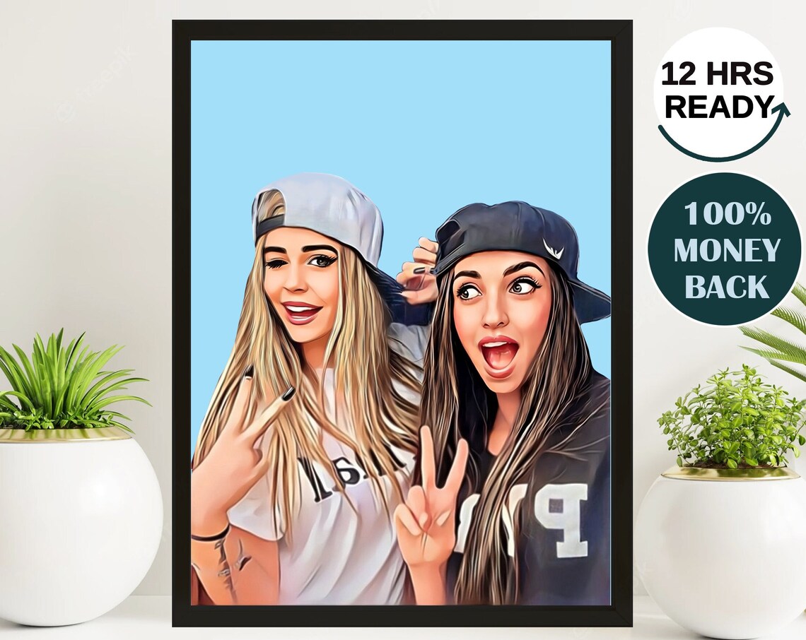 Two Happy Friends in Baseball Caps Cartoon Pop Art Friendship Poster