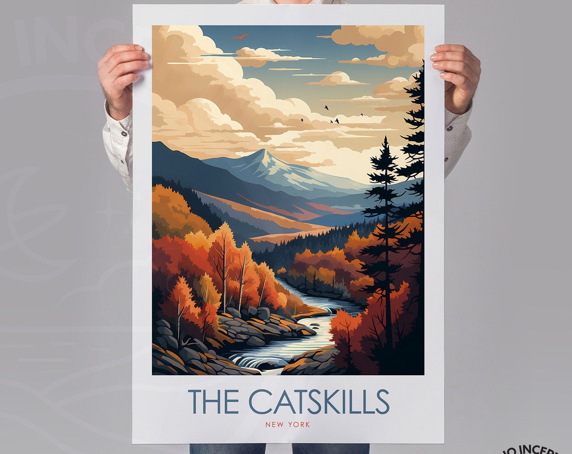The Catskills New York Autumn Mountain River Fall Travel Poster - Image 2