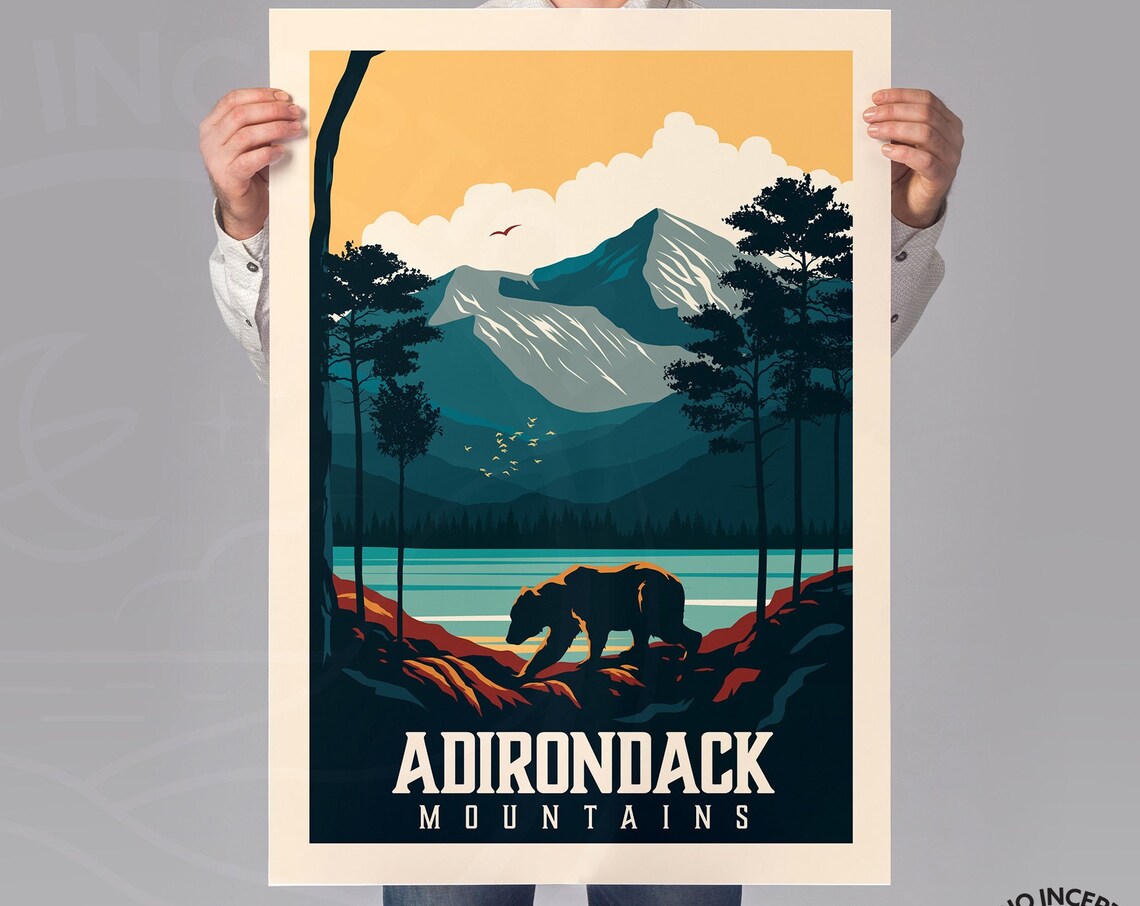 Adirondack Mountains Black Bear Lake Sunset Vintage Travel Poster - Image 2