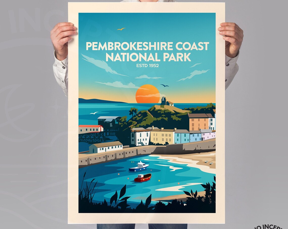 Pembrokeshire Coast National Park Wales Harbor Sunset Travel Poster - Image 2