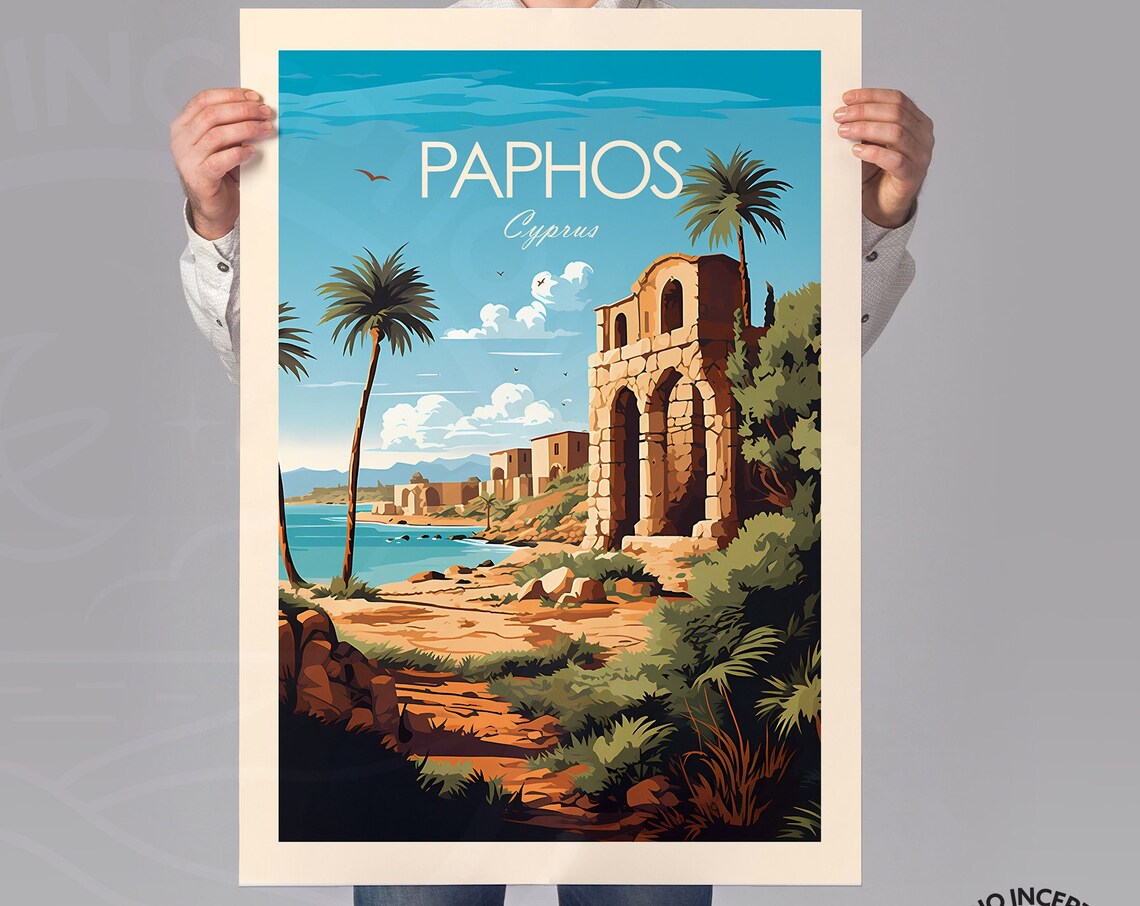 Paphos Cyprus Ancient Ruins Turquoise Coast Landscape Travel Poster - Image 3