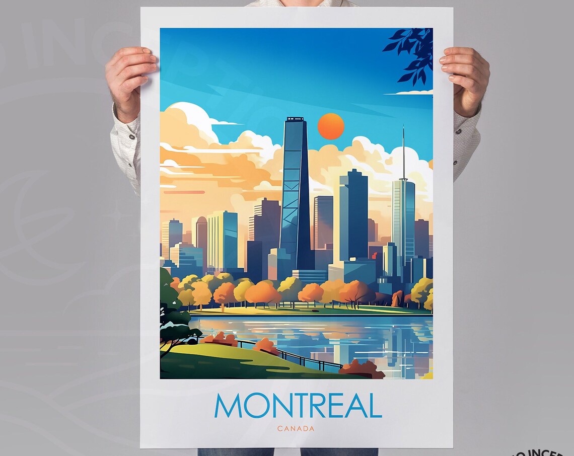 Montreal Canada Skyline Lake Park Sunset Vintage Travel Poster - Image 2
