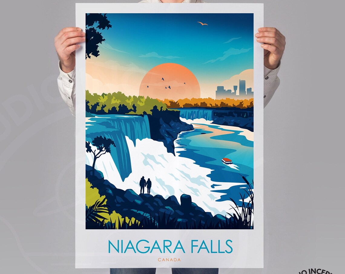 Niagara Falls Canada Waterfall Sunset Couple Vintage Travel Poster - Image 2
