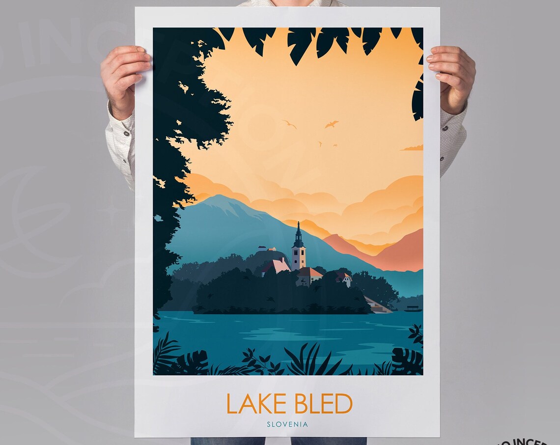 Lake Bled Travel Poster, Slovenia Vacation Souvenir - Image 3