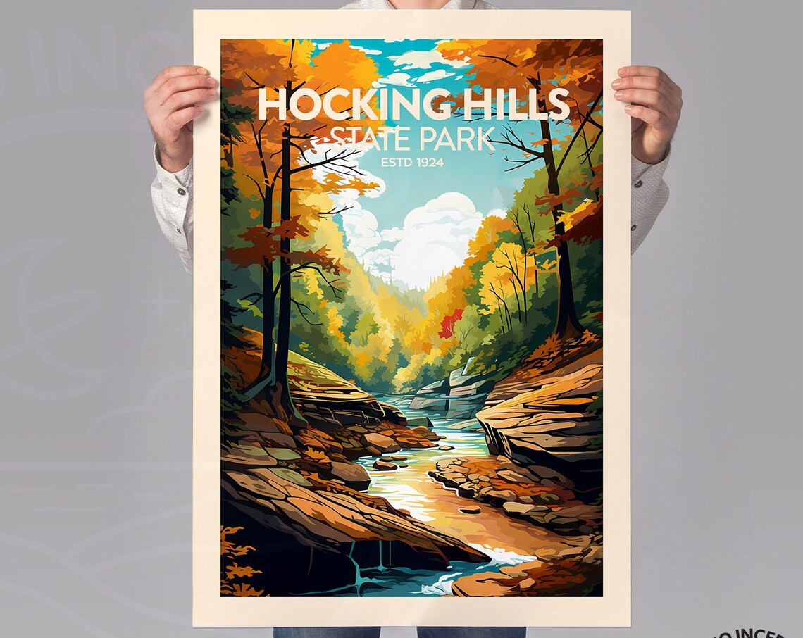 Hocking Hills State Park Travel Poster, Ohio Art - Image 2