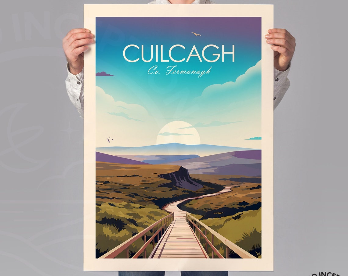 Cuilcagh Co Fermanagh Boardwalk Sunset Vintage Travel Poster - Image 4