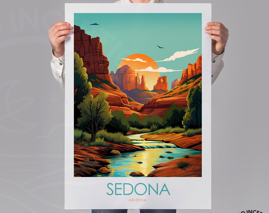 Sedona Arizona Red Rock Canyon Creek Sunset Minimal Travel Poster - Image 2