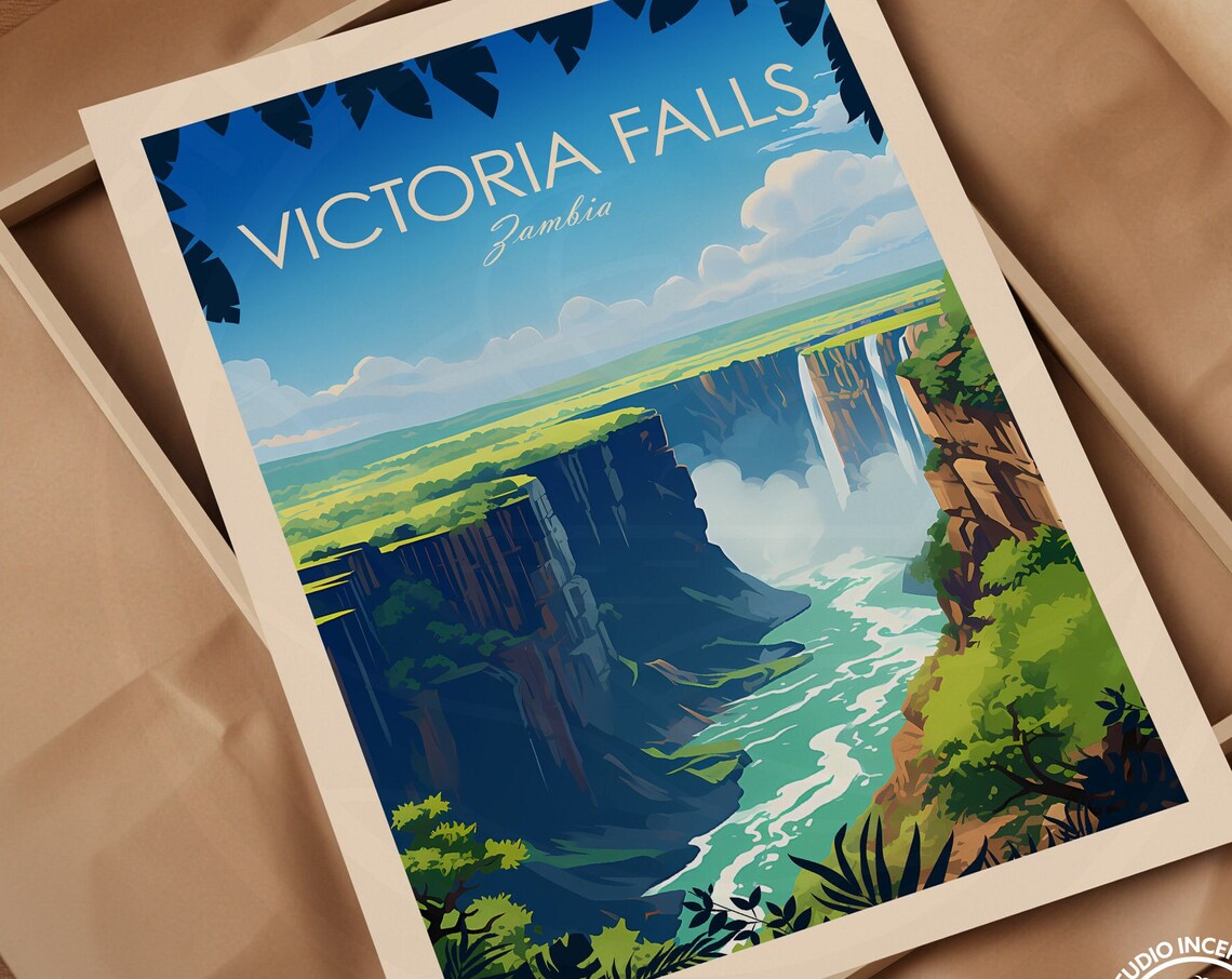 Victoria Falls Zambia Waterfall Gorge Vintage Style Travel Poster - Image 2