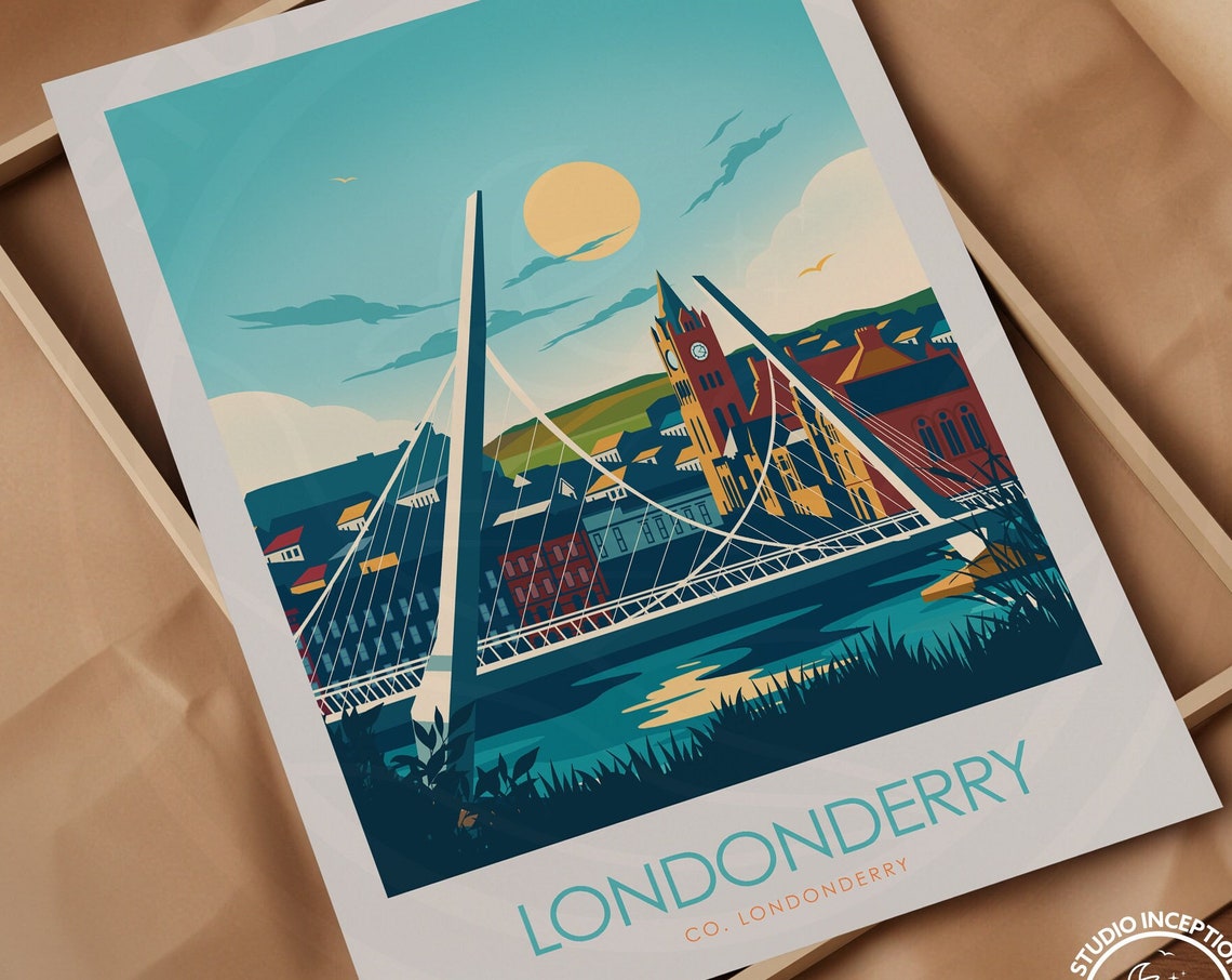 Londonderry Northern Ireland Peace Bridge Riverside Cityscape Poster - Image 3