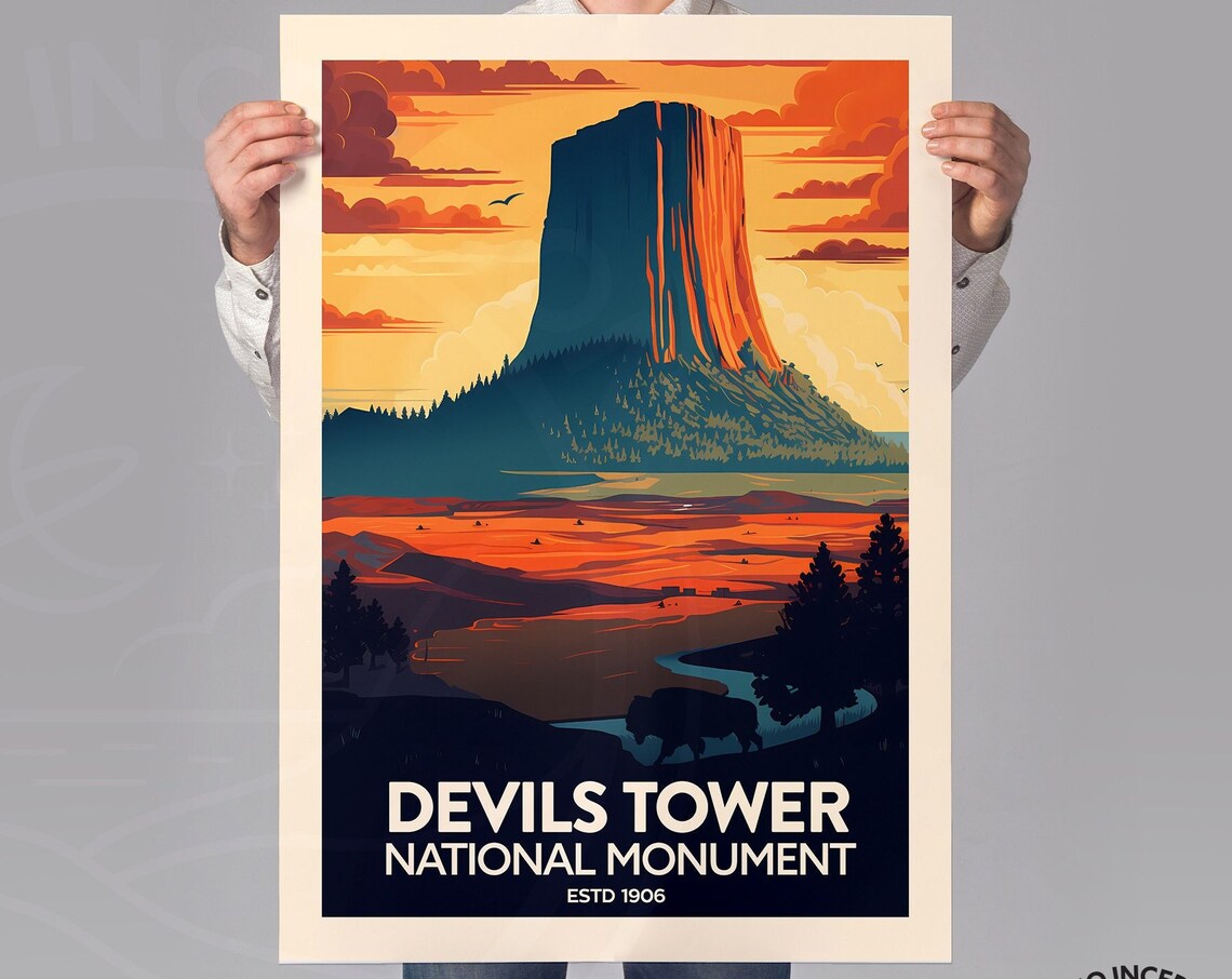 Devils Tower Travel Poster, Wyoming National Monument - Image 3
