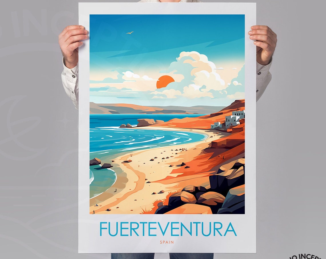 Fuerteventura Spain Sandy Bay Turquoise Surf Vintage Travel Poster - Image 2