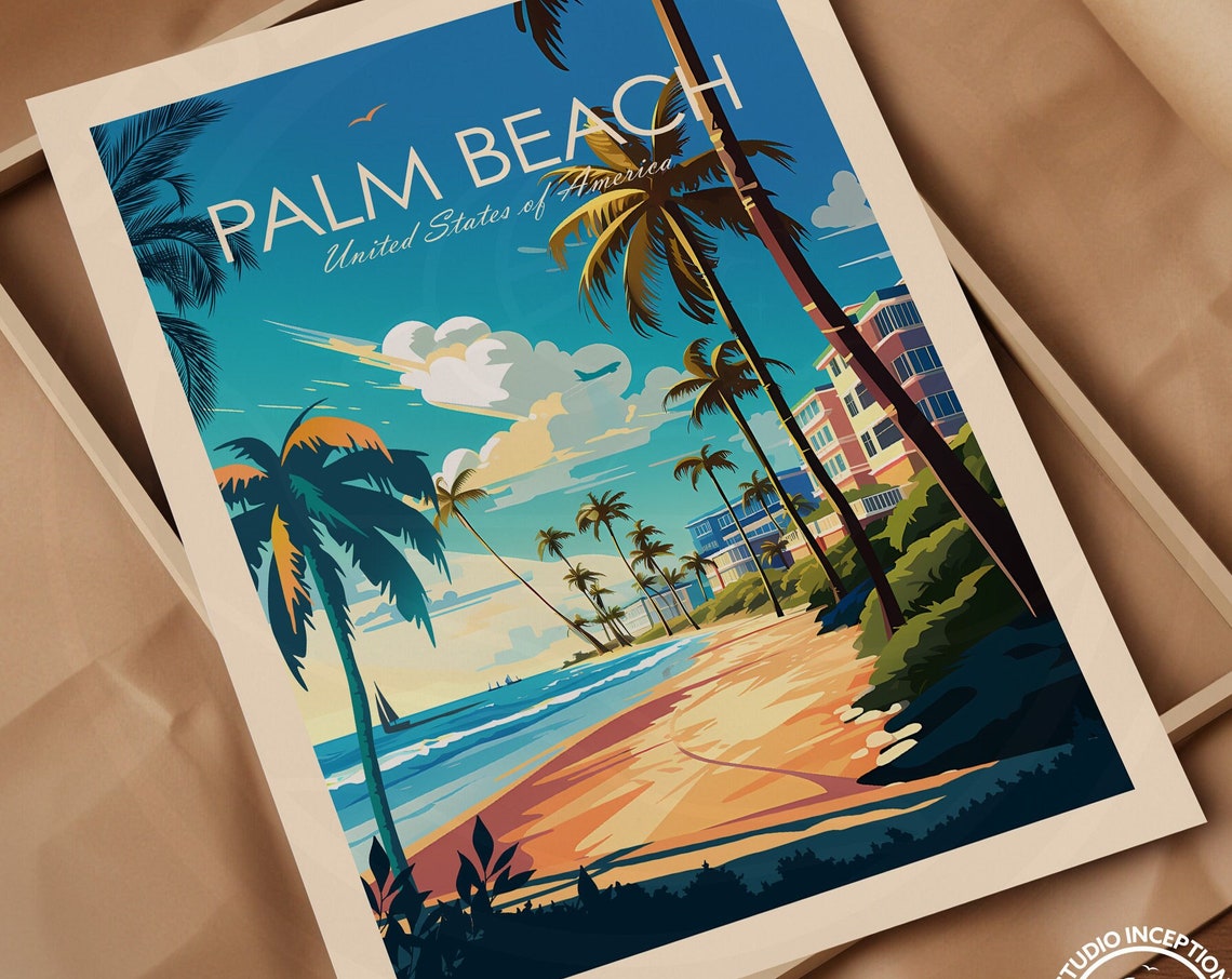 Palm Beach Florida Palms and Beachfront Traditional Travel Poster - Image 3
