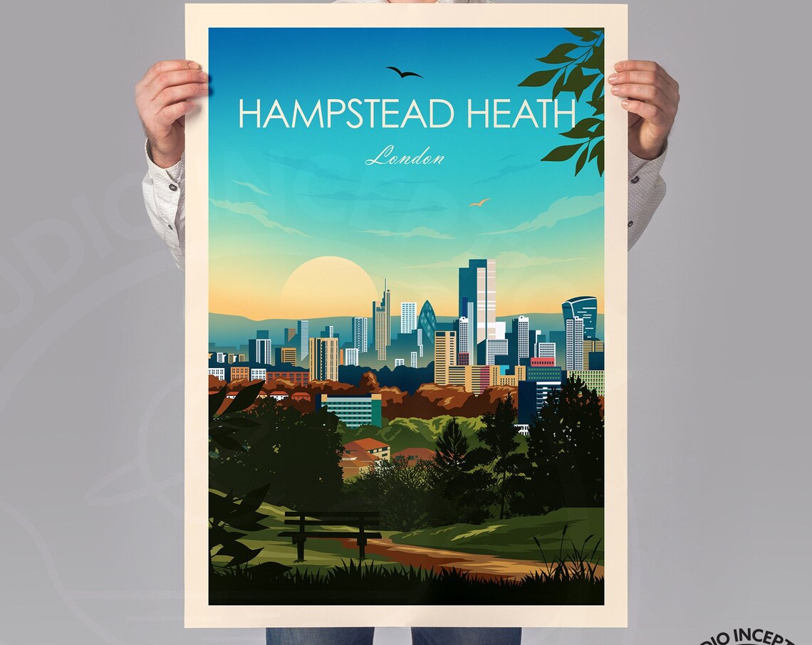 Hampstead Heath London Skyline View Sunset Vintage Travel Poster - Image 2
