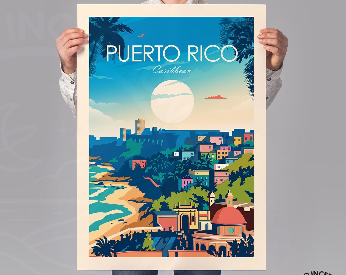 Puerto Rico Caribbean San Juan Old Town Colorful Coast Travel Poster - Image 2
