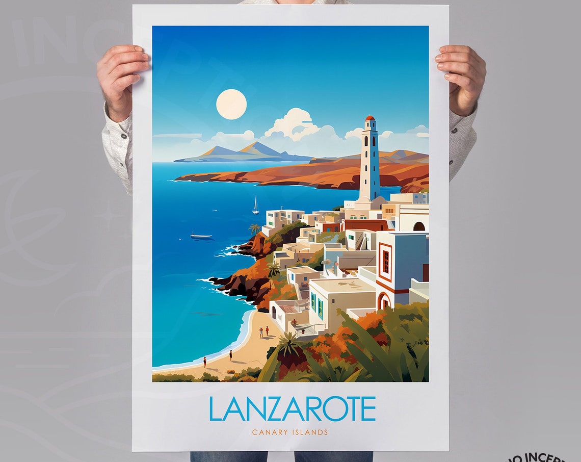 Lanzarote Canary Islands Coastal Village Lighthouse Beach Poster - Image 3