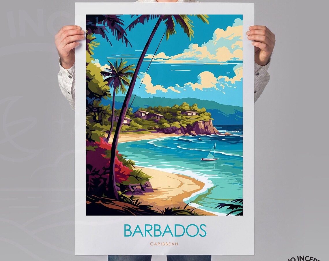Barbados Caribbean Palm Beach Turquoise Bay Island Travel Poster - Image 2