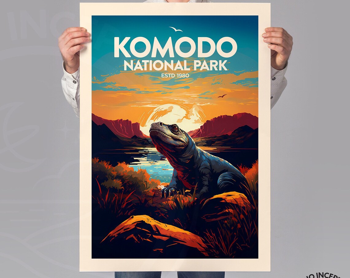 Komodo National Park Indonesia Dragon Wildlife Sunset Scene Poster - Image 2