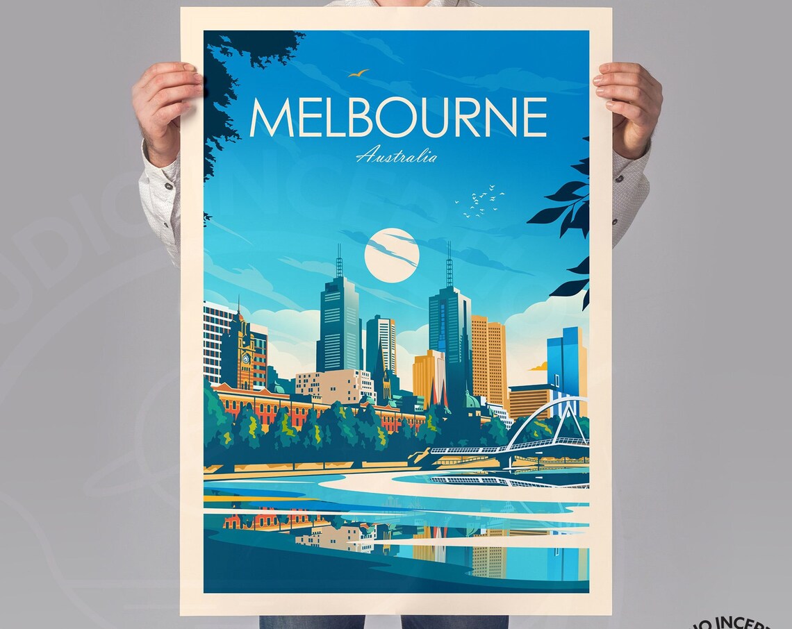 Melbourne Australia Travel Poster, Yarra River Skyline - Image 2