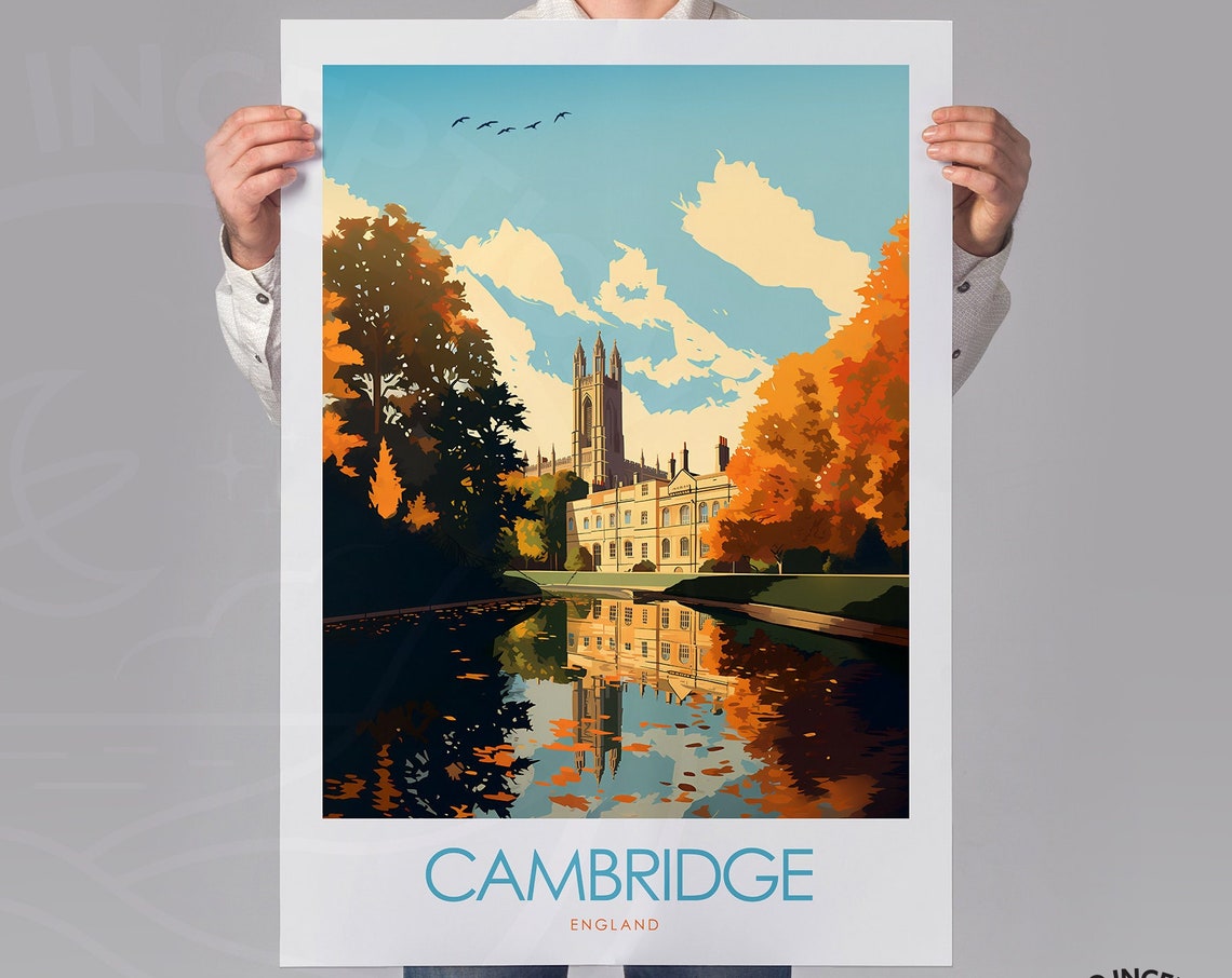 Cambridge England Autumn River Reflection Vintage Travel Poster - Image 3