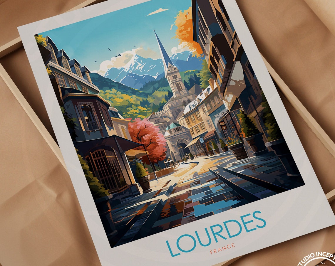 Lourdes Minimal Print France Travel Poster Framed Travel Art By Studio Inception Prints For Gallery Wall Our Lady Of Lourdes Wall Decor - Image 3
