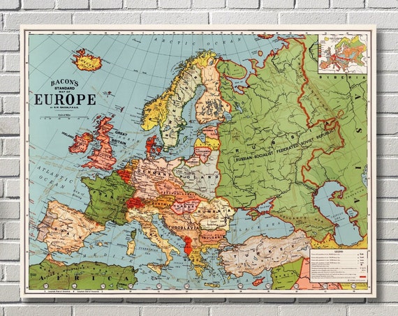 Bacon's Map of Europe 1830-1922, Vintage Map Print
