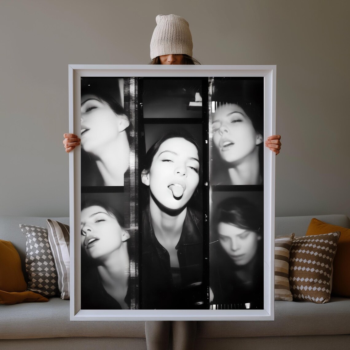 Black and White Photo Strip Portraits Disposable Camera Poster
