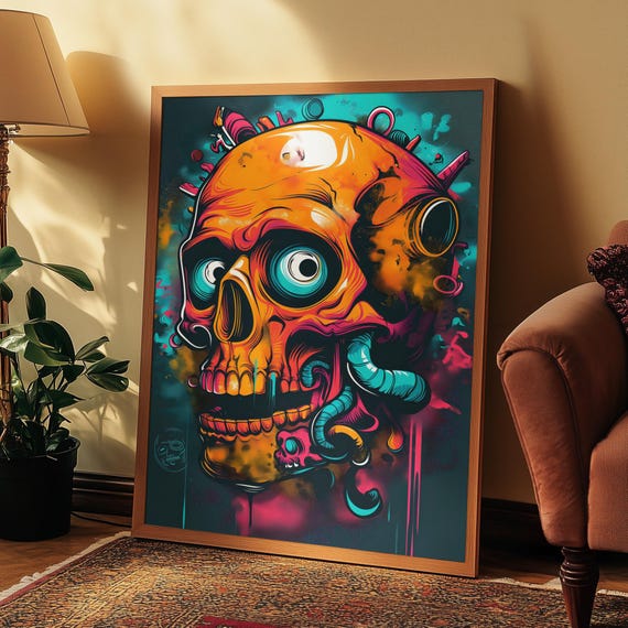 Headtrip Colorful Skull Illustration Street Art Pop Wall Print Home Decor Poster
