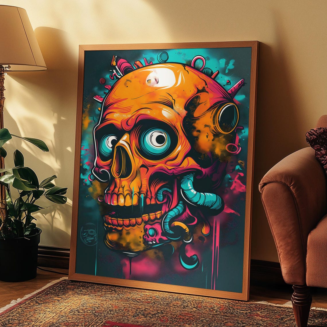 Headtrip Colorful Skull Illustration Street Art Pop Wall Print Home Decor Poster