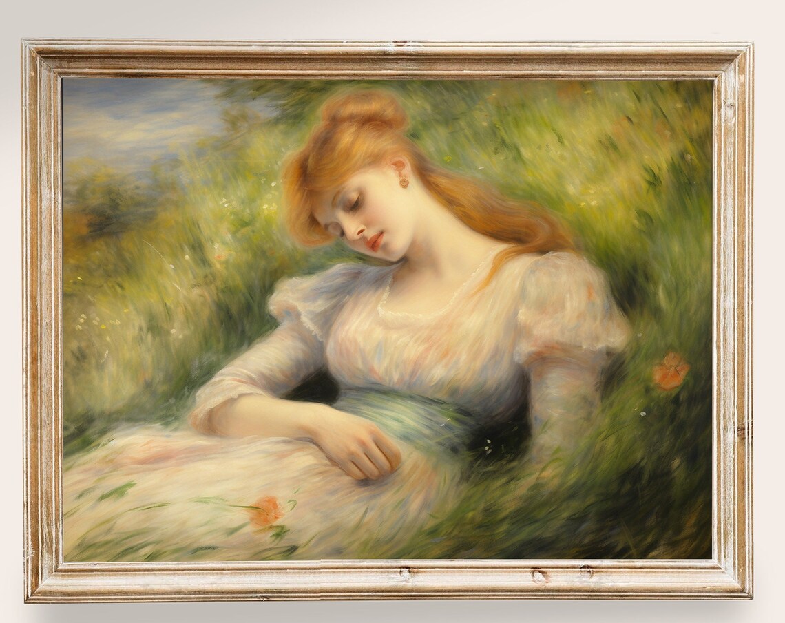 Red Haired Woman Sleeping In Summer Meadow Vintage Portrait Poster