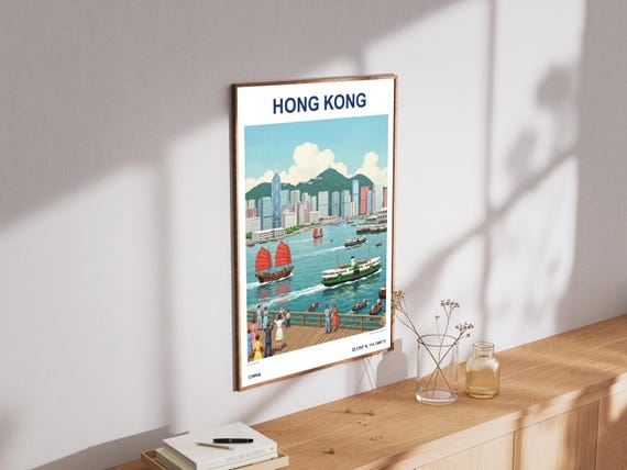 Vintage Hong Kong Art Print Gouache Cityscape Travel Poster