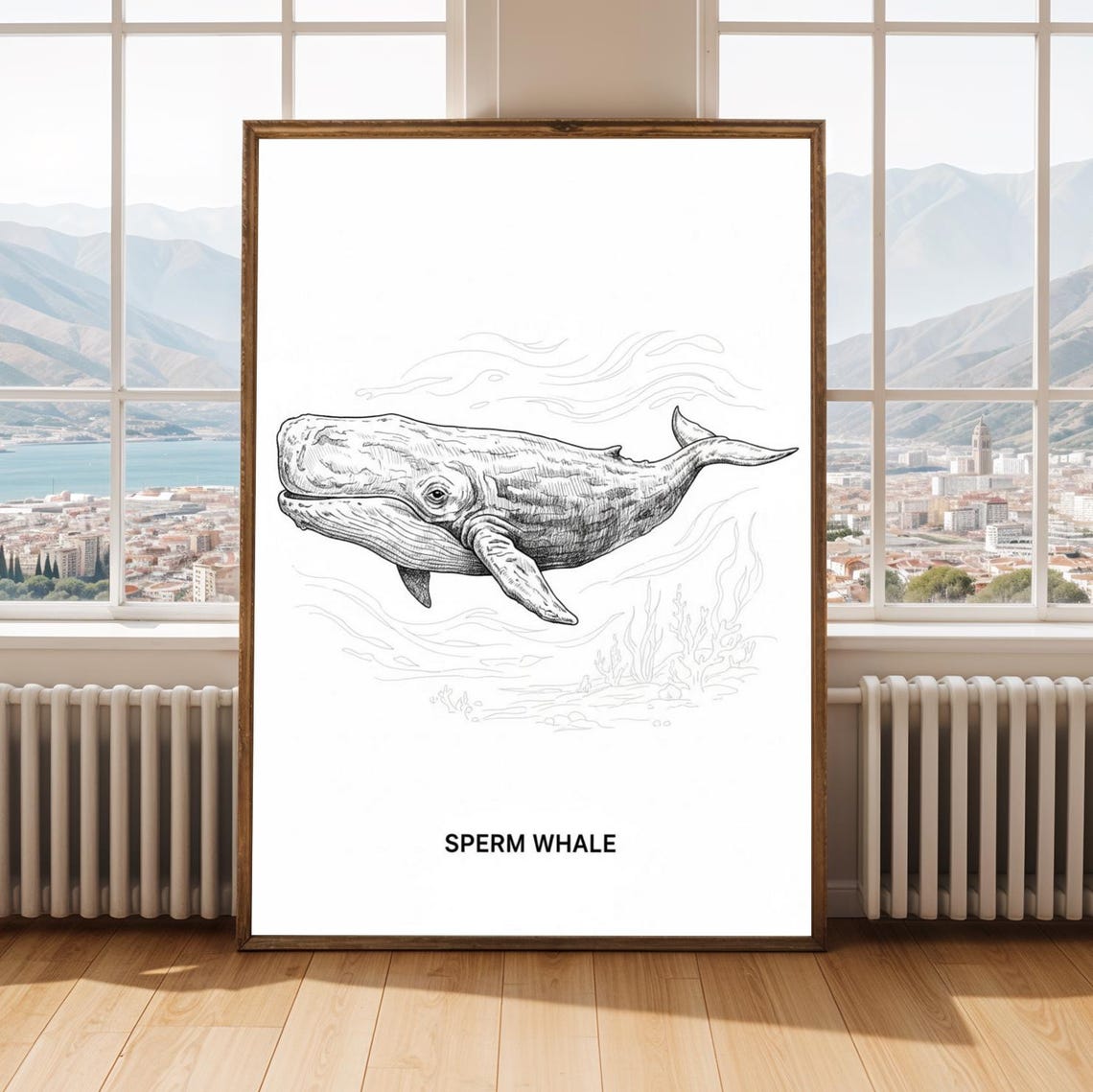 Sperm Whale Art Print Black And White Ink Drawing Marine Life Decor