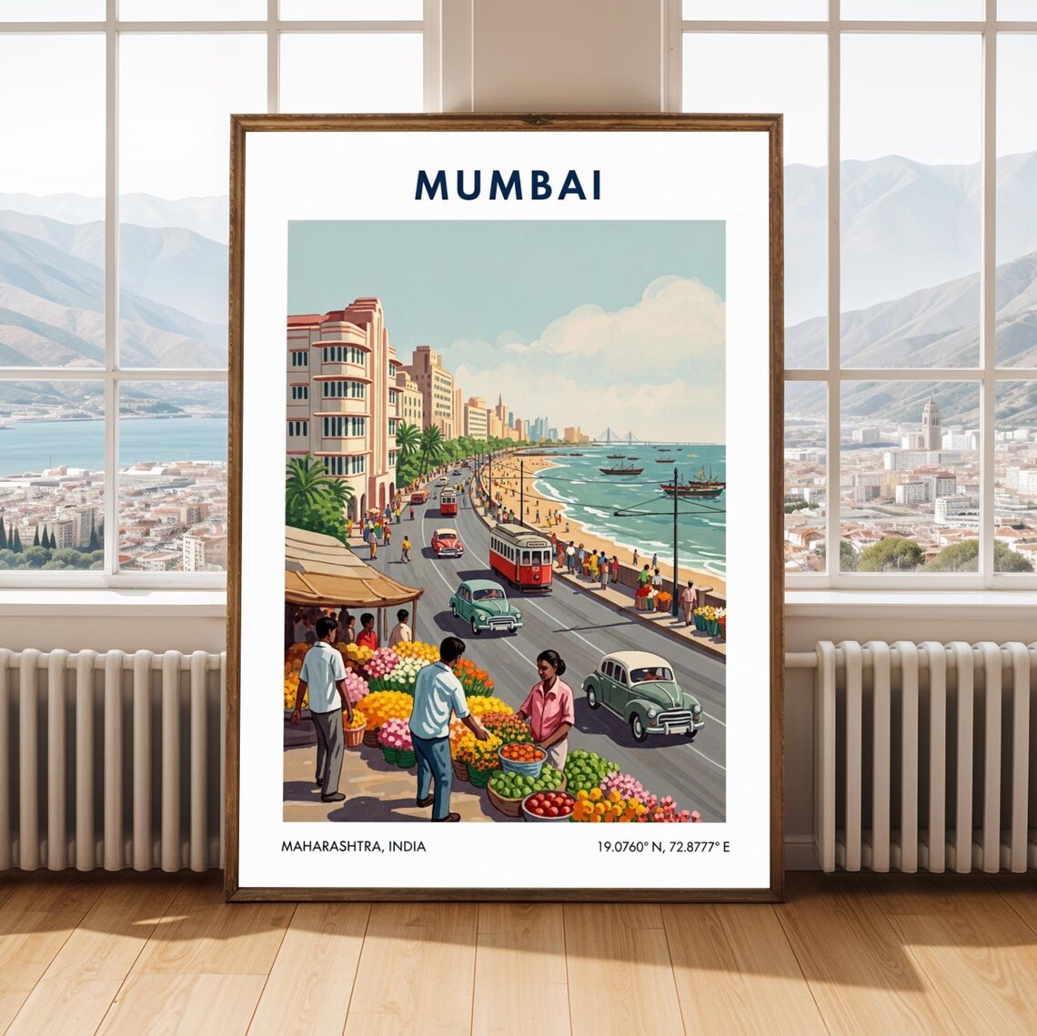 Mumbai India Marine Drive Street Market Vintage Travel Poster