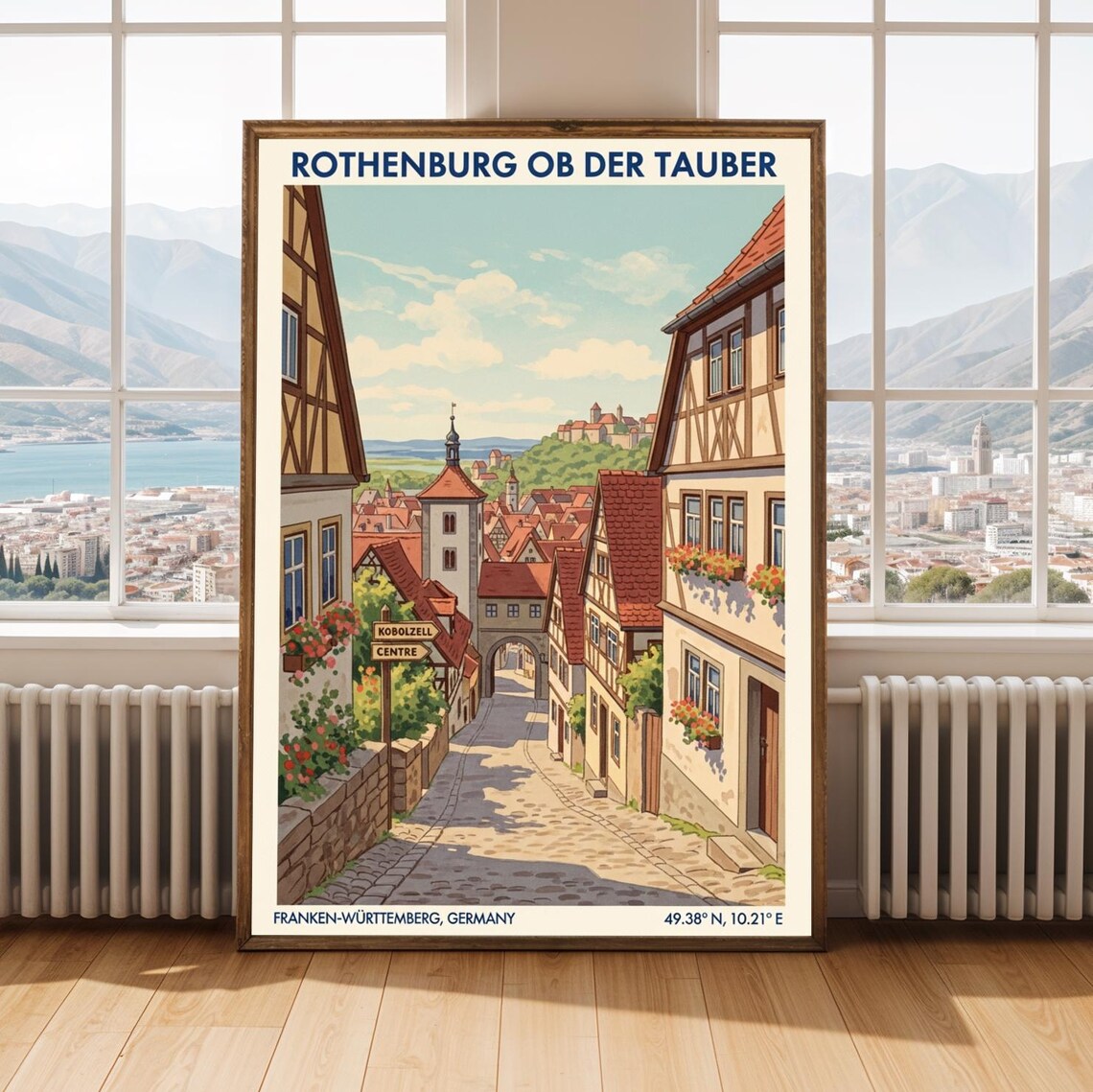 Rothenburg ob der Tauber Germany Cobblestone Lane Travel Poster