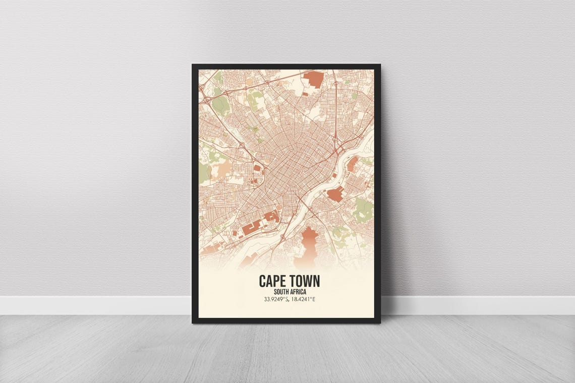 Cape Town City Map Vintage Beige Green Coordinate Art Poster