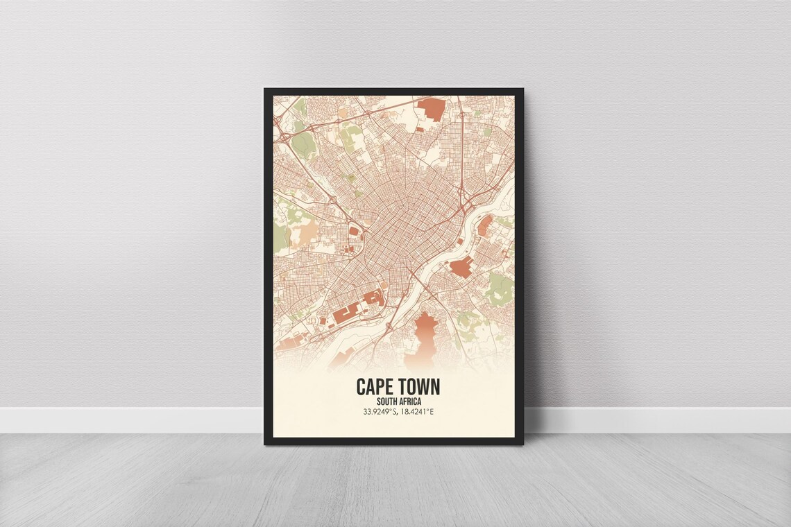 Cape Town Map Art Print Vintage Beige Green Cartography