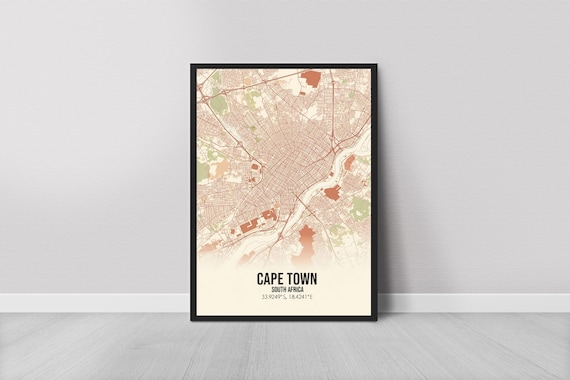 Cape Town Map Art Print Vintage Beige Green Cartography
